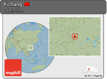 Savanna Style Location Map of Yichang, hill shading