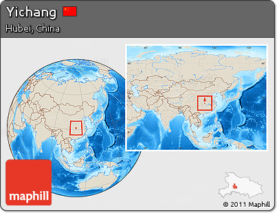 Shaded Relief Location Map of Yichang, within the entire country