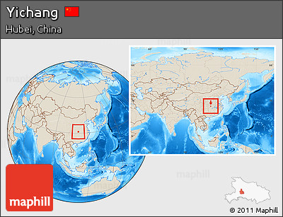 Shaded Relief Location Map of Yichang, within the entire country