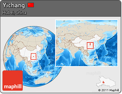 Shaded Relief Location Map of Yichang, highlighted country, within the entire country