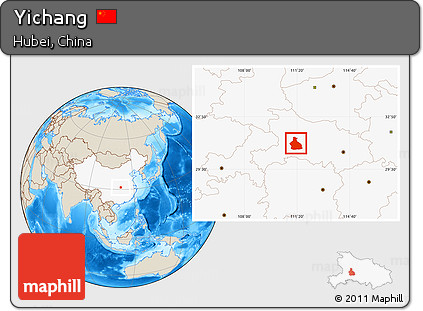 Shaded Relief Location Map of Yichang, highlighted country