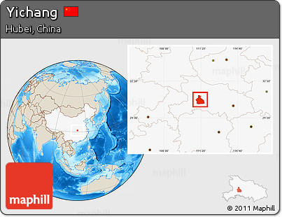 Shaded Relief Location Map of Yichang, highlighted country