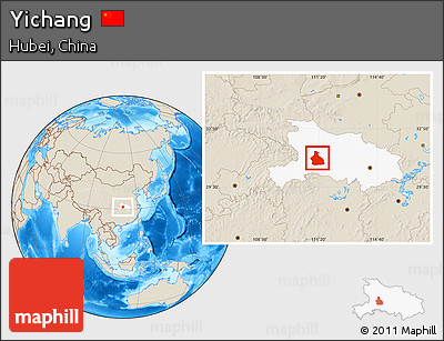 Shaded Relief Location Map of Yichang, highlighted parent region