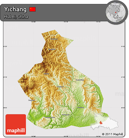Physical Map of Yichang, cropped outside