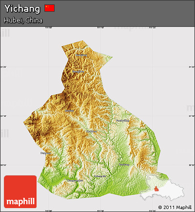 Physical Map of Yichang, cropped outside