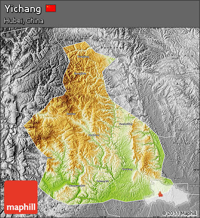 Physical Map of Yichang, desaturated