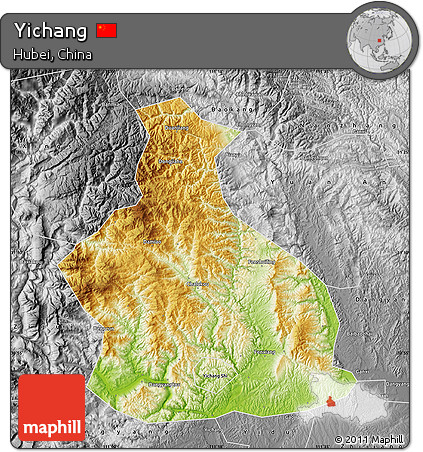 Physical Map of Yichang, desaturated