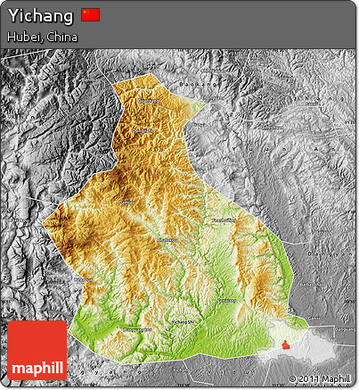 Physical Map of Yichang, desaturated