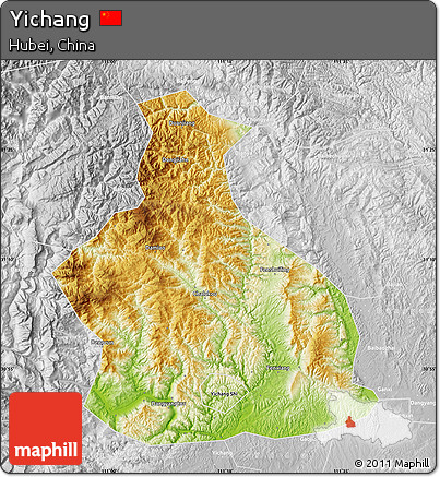 Physical Map of Yichang, lighten, desaturated