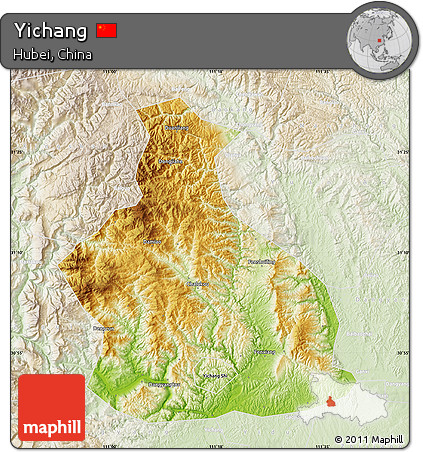 Physical Map of Yichang, lighten