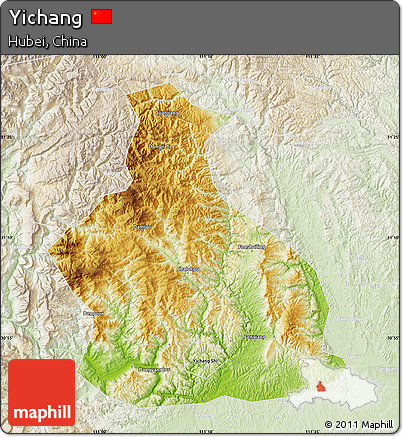 Physical Map of Yichang, lighten