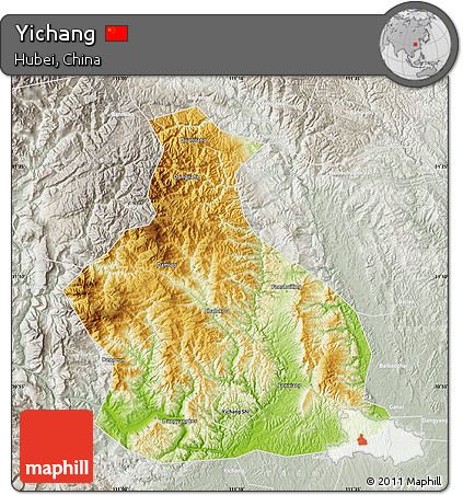 Physical Map of Yichang, lighten, semi-desaturated