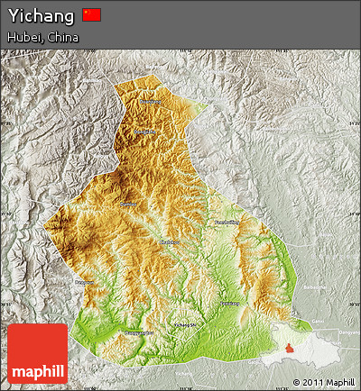 Physical Map of Yichang, lighten, semi-desaturated
