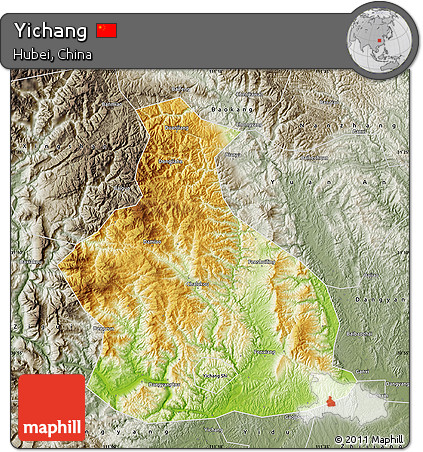 Physical Map of Yichang, semi-desaturated