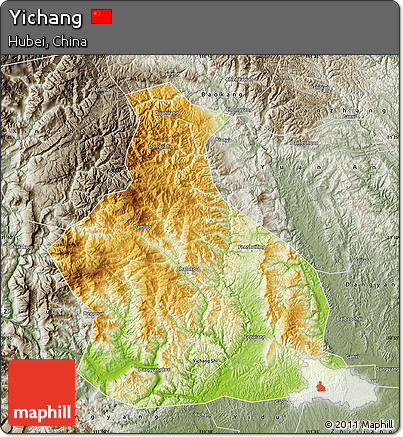 Physical Map of Yichang, semi-desaturated