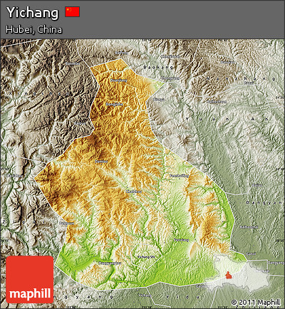 Physical Map of Yichang, semi-desaturated