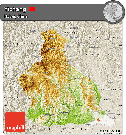 Physical Map of Yichang, shaded relief outside