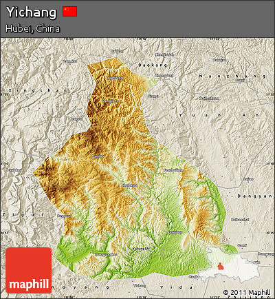 Physical Map of Yichang, shaded relief outside