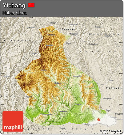 Physical Map of Yichang, shaded relief outside