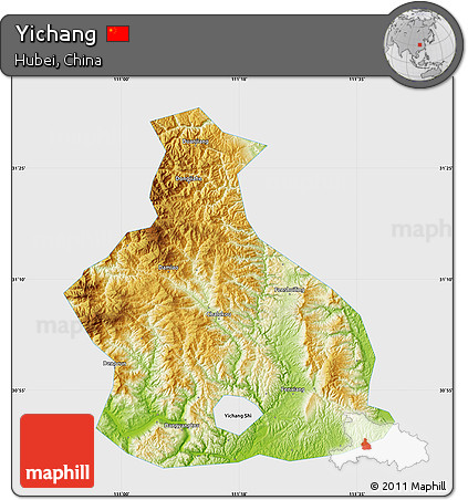 Physical Map of Yichang, single color outside