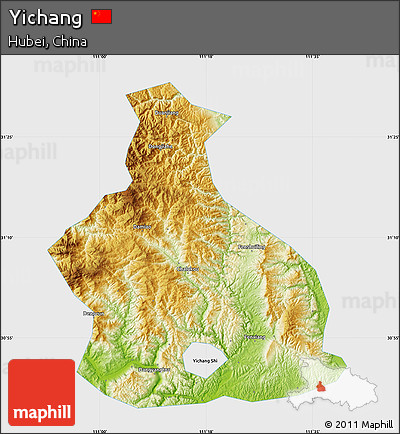 Physical Map of Yichang, single color outside