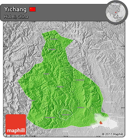 Political Map of Yichang, lighten, desaturated