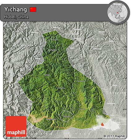 Satellite Map of Yichang, lighten, semi-desaturated