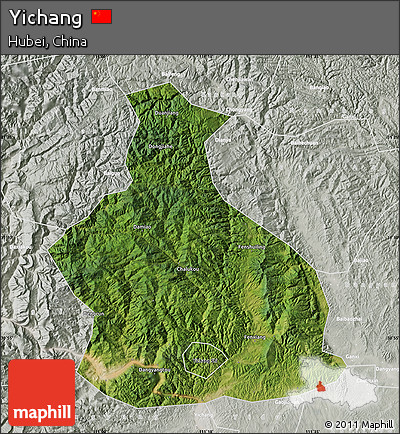 Satellite Map of Yichang, lighten, semi-desaturated