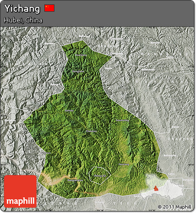 Satellite Map of Yichang, lighten, semi-desaturated