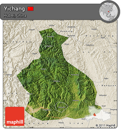 Satellite Map of Yichang, shaded relief outside