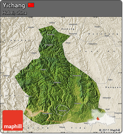 Satellite Map of Yichang, shaded relief outside