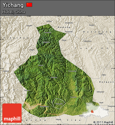 Satellite Map of Yichang, shaded relief outside