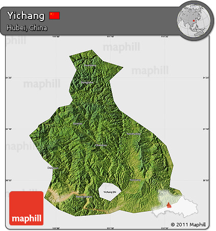 Satellite Map of Yichang, single color outside