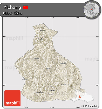 Shaded Relief Map of Yichang, cropped outside