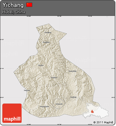 Shaded Relief Map of Yichang, cropped outside