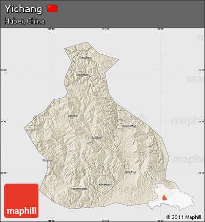 Shaded Relief Map of Yichang, cropped outside