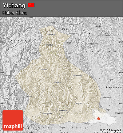 Shaded Relief Map of Yichang, desaturated