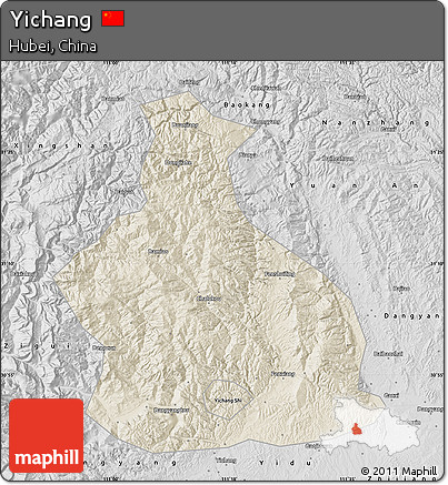 Shaded Relief Map of Yichang, desaturated