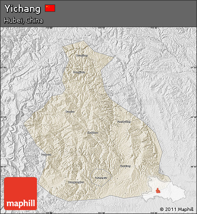 Shaded Relief Map of Yichang, lighten, desaturated