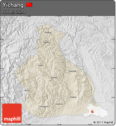 Shaded Relief Map of Yichang, lighten, desaturated