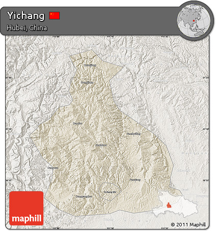 Shaded Relief Map of Yichang, lighten