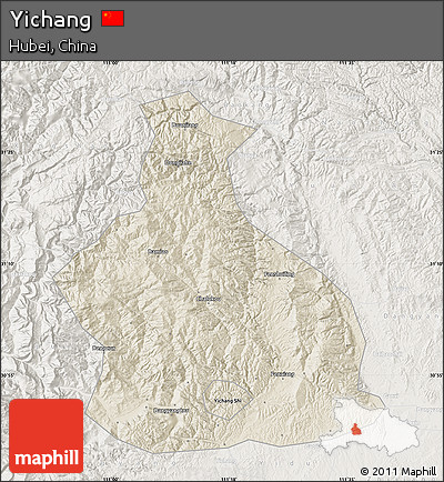Shaded Relief Map of Yichang, lighten