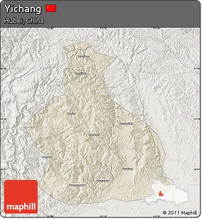 Shaded Relief Map of Yichang, lighten