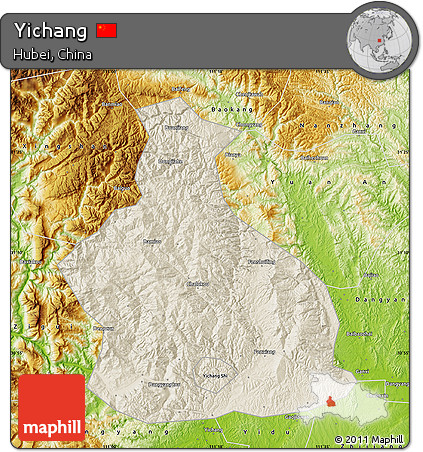 Shaded Relief Map of Yichang, physical outside