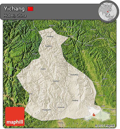 Shaded Relief Map of Yichang, satellite outside