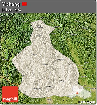 Shaded Relief Map of Yichang, satellite outside