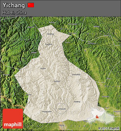 Shaded Relief Map of Yichang, satellite outside