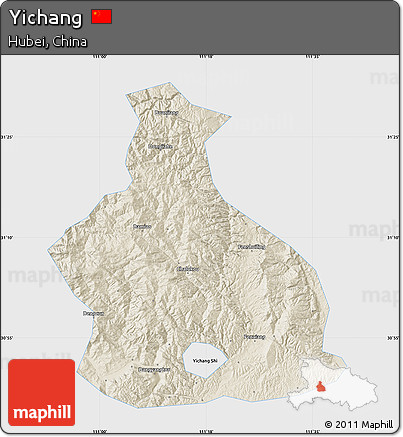Shaded Relief Map of Yichang, single color outside
