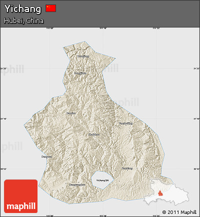 Shaded Relief Map of Yichang, single color outside