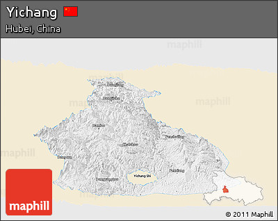Classic Style Panoramic Map of Yichang, single color outside